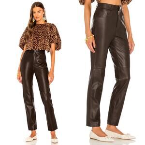 LPA Leather Pant 417 in Brown Size XL High Waist Straight Leg 100% Leather Sexy